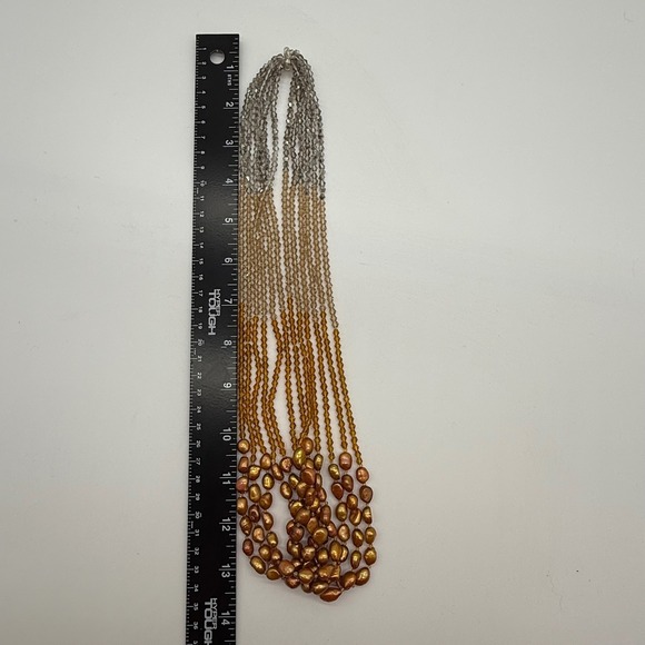 Golden Freshwater Pearl Necklace Multi Strand Crystal Beaded Statement‎ Jewelry - Picture 4 of 6